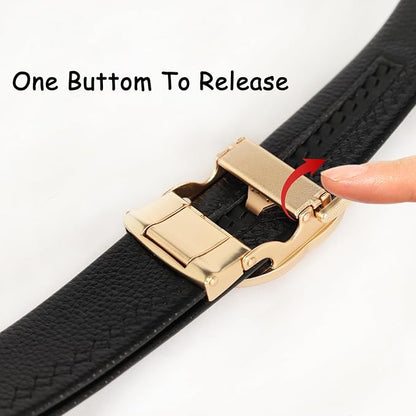 Aurolran Men&Womens Leather Dress Belt Business Automatic Buckle Belt Color-Black Silver Gold