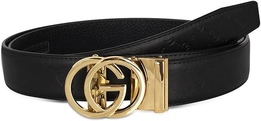 Aurolran Men&Womens Leather Dress Belt Business Automatic Buckle Belt Color-Black Silver Gold