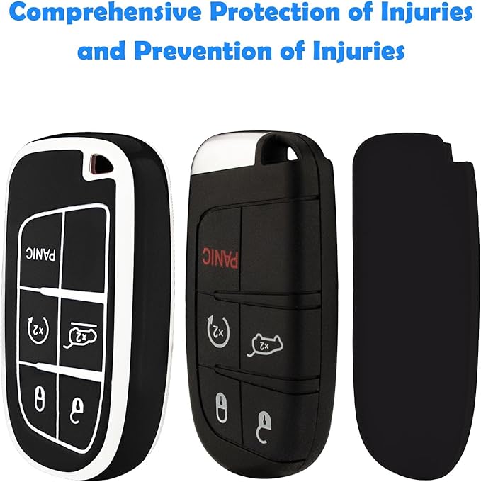 XIYANG TRADE for Jeep Key Fob Cover with Keychain,Soft TPU Key Case Shell Full Protection for Grand Cherokee Renegade Chrysler 200 300 Dodge RAM Durango Challenger Journey Dart Fiat Smart Key (Black)