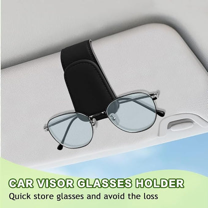 Sunglass Holder for Car, Sunglasses Clip for Car Visor, Magnetic Leather Vehicle Eyeglass Hanger Clip, Auto Ticket Card Glasses Organizer Clamp Accessories for SUV Sedan (Black)