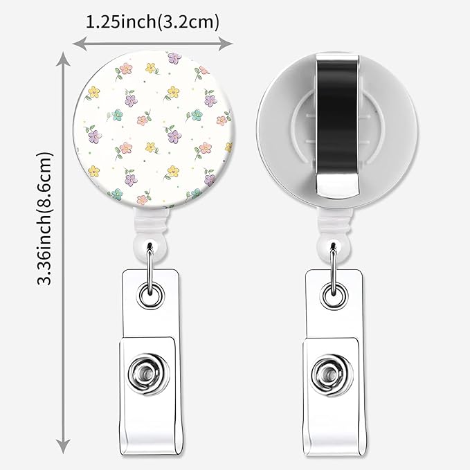 2 Pack Badge Reels Holder Retractable with ID Clip for Nurse Name Tag Card Nursing for Doctor Teacher Student Employee Office Medical Work (Small Flower)