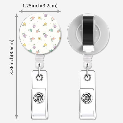 2 Pack Badge Reels Holder Retractable with ID Clip for Nurse Name Tag Card Nursing for Doctor Teacher Student Employee Office Medical Work (Small Flower)