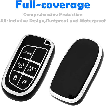 XIYANG TRADE for Jeep Key Fob Cover with Keychain,Soft TPU Key Case Shell Full Protection for Grand Cherokee Renegade Chrysler 200 300 Dodge RAM Durango Challenger Journey Dart Fiat Smart Key (Black)