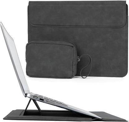 Allinside 13-14 Inch Laptop Sleeve Case for MacBook Pro 14" 2021-2026/MacBook Air 13" 2010-2017/MacBook Pro 13" 2010-2015, Waterproof Matte PU Leather Sleeve Cover with Stand & Accessory Pouch, Black