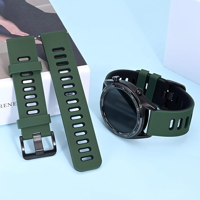 WOCCI 20mm Bicolor Watch Band, Silicone Rubber, Quick Release Replacement Strap for Men and Women, Black Stainless Steel Buckle (Green-Black)
