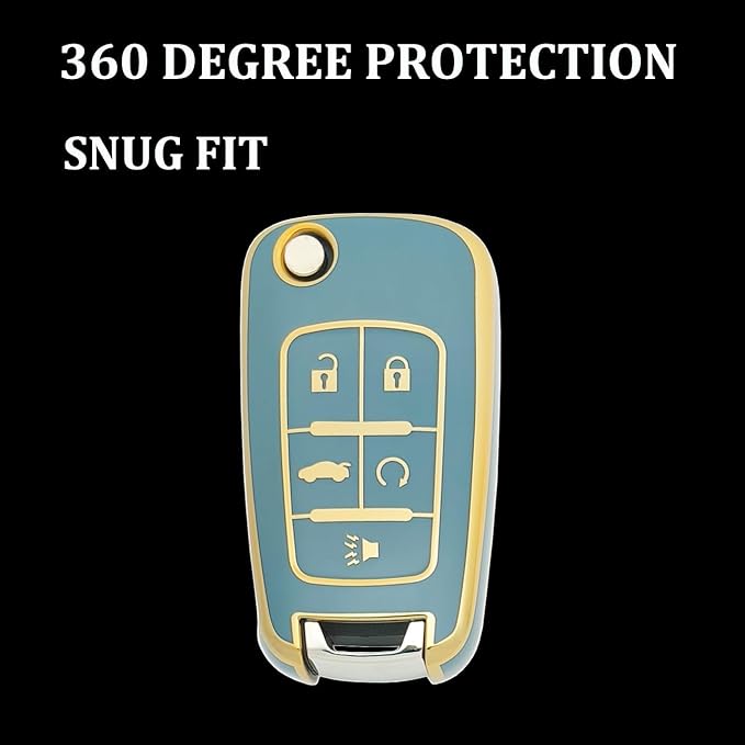 TPU Protective Key Fob Cover Case Compatible with 2010-2019 Chevy Equinox,2011-2016 Cruze Malibu Camaro Trax Impala Sonic Buick Lacrosse Regal Verano Trunk Keyless Entry Key Fob (Blue)