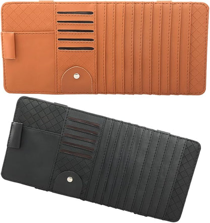 Multi-Functional Sun Visor Organizer Bag for Car Premium Leather Cd Holder with Storage for Pens Cards and Booklets Stylish Convenient and Safe Accessory Brown
