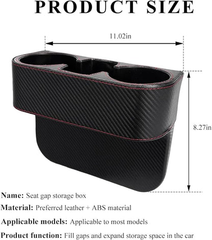 DXNQ Car Cup Holder Gap Filler Organizer, Multifunctional Auto Front Console Gap Filler with Cup Holder, Leather Extra Cup Holder Storage Box for Car Truck SUV, Car Accessories (Carbon Fiber)