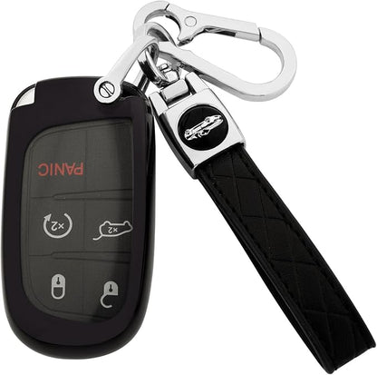XIYANG TRADE for Jeep Key Fob Cover with Keychain,Soft TPU Key Case Shell Full Protection for Grand Cherokee Renegade Chrysler 200 300 Dodge RAM Durango Challenger Journey Dart Compass Charger(Black)