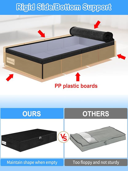 6.7-Inch Tall Under Bed Storage Bin with Zipper, Underbed Storage Container w/Rigid Sides & Bottom, Large Clothes Organizer Box for Bedroom, Dorm, Couch, Dressers, 30x15x6.7 Inches, Black