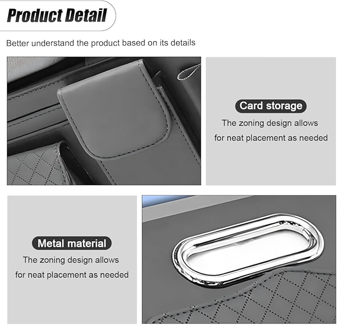 ZIMISI Leather Car Visor Organizer, Sun Visor Storage Bag, Car Tissue Holder, Multi-Pocket Document Holder, Vehicle Travel Accessories for Pen, License, Cards, Sunglasses, Tissues (Grey)