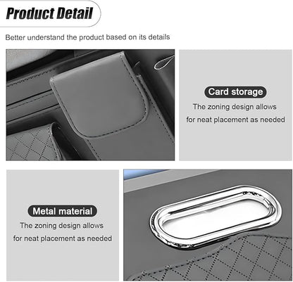 ZIMISI Leather Car Visor Organizer, Sun Visor Storage Bag, Car Tissue Holder, Multi-Pocket Document Holder, Vehicle Travel Accessories for Pen, License, Cards, Sunglasses, Tissues (Grey)