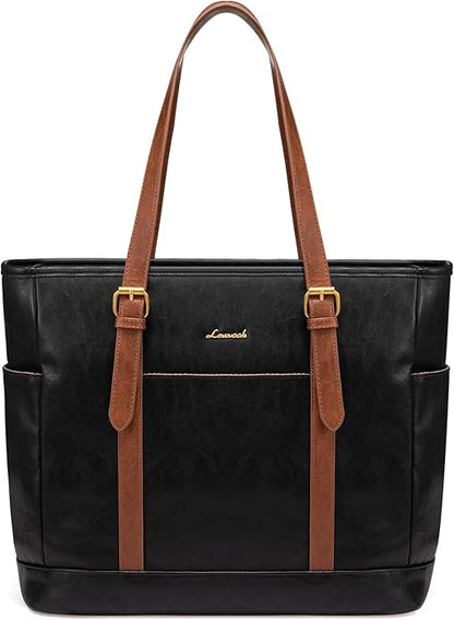 LOVEVOOK Laptop Tote Bag for Women,Vintage Leather Work Tote Bag for Women Computer Briefcase Bag,Waterproof Teacher Business