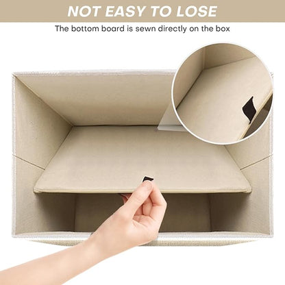 Bagnizer Large 42 Quarts Fabric Storage Bins with Lids [2-Pack] Linen Collapsible Foldable Baskets, Closet Organizer Containers boxes with Handles for Home Office (16.7 x 12 x 12, Beige & White)