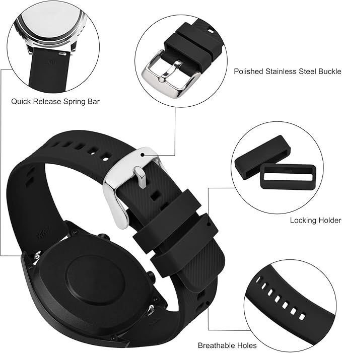 BISONSTRAP Watch Strap 18mm 19mm 20mm 21mm 22mm, Quick Release Silicone Watch Bands for Men Women