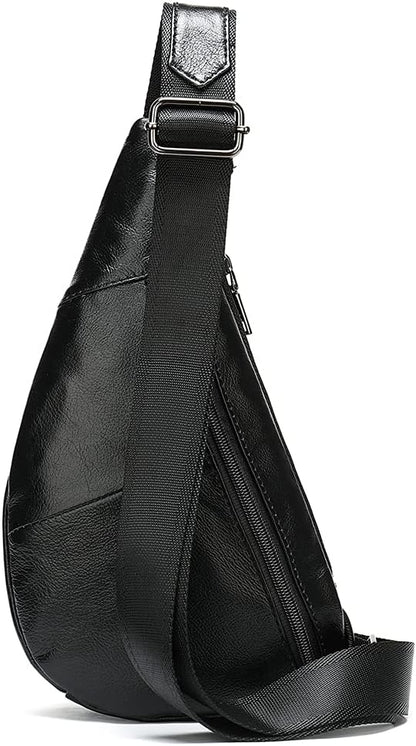 Hebetag Leather Crossbody Sling Bag for Men Women Single Shoulder Chest Pack Backpack Outdoor Travel Camping Casual Daypack Black