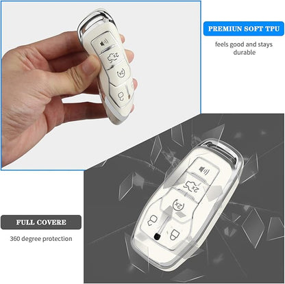 QBUC for Ford Key Fob Cover with Keychain Compatible with Ford Explorer F150 Fusion Mustang Edge Lincoln MKC 5 Buttons Smart Key (White,Series 2)