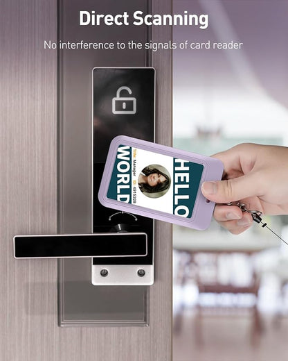 Uniclife 6 Pack Sliding ID Badge Holder Vertical Hard Plastic Case with Clear Window Light-Purple Card Protector for Office School ID Credit Cards Proximity Key Cards Driver’s Licenses and Passes