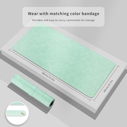 Desk Pad Soft PU Leather Large Mouse Pad Laptop Computer Desk Mat Table Blotter Flat Smooth Waterproof Non-Slip Desktop Protector Write Pad for Office and Home (Light Green, 60x35cm)