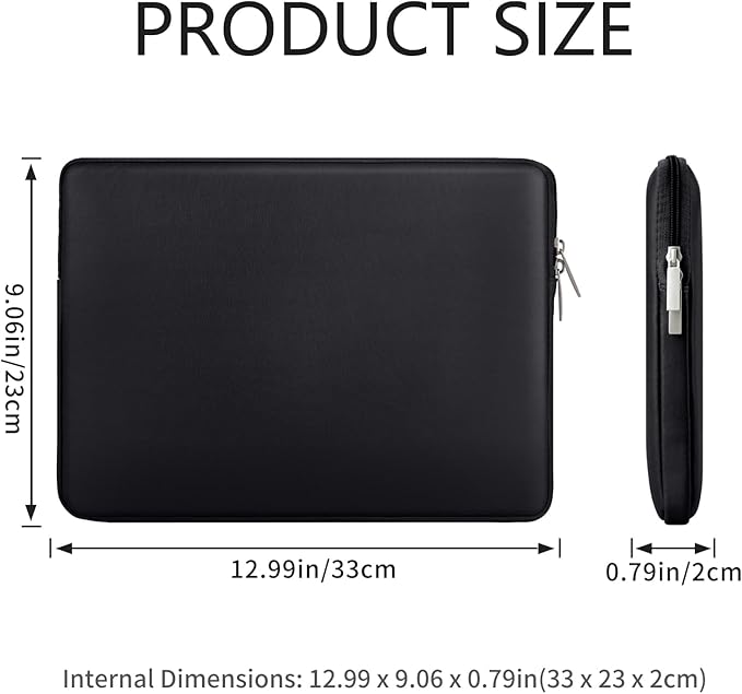 RAINYEAR 13.3 Inch Laptop Sleeve Soft PU Leather Case Water Resistant Padded Zipper Cover Protective Carrying Bag Compatible with 13.3" Notebook Computer Chromebook(Black)