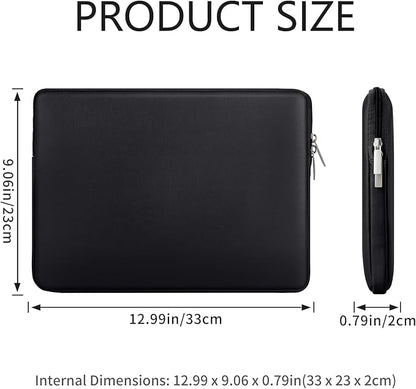 RAINYEAR 13.3 Inch Laptop Sleeve Soft PU Leather Case Water Resistant Padded Zipper Cover Protective Carrying Bag Compatible with 13.3" Notebook Computer Chromebook(Black)