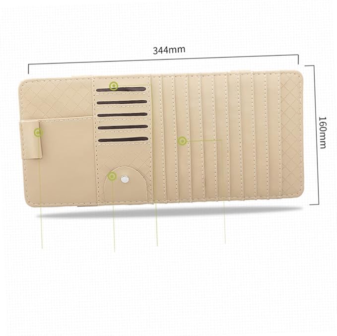 Mobestech Multi-Functional Sun Visor Leather Organizer Bag for Car Cd Holder Storage for Pens Cards and Booklets Stylish Beige Design for Easy Access and Enhanced Vehicle Decor