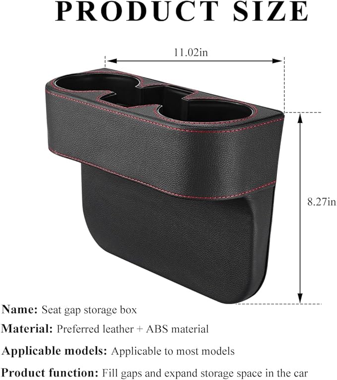 DXNQ Car Cup Holder Gap Filler Organizer, Multifunctional Auto Front Console Gap Filler with Cup Holder, Leather Extra Cup Holder Storage Box for Car Truck SUV, Car Accessories (Black)