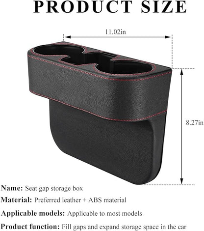 DXNQ Car Cup Holder Gap Filler Organizer, Multifunctional Auto Front Console Gap Filler with Cup Holder, Leather Extra Cup Holder Storage Box for Car Truck SUV, Car Accessories (Black)