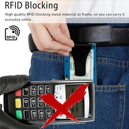 Minimalist Slim Wallet for Men,RFID Blocking Metal Wallet,Aluminum Credit Card Holder & Money Clip 12-15 Cards,Slim Rfid Front Pocket Mens Wallet,Matt Dark Blue