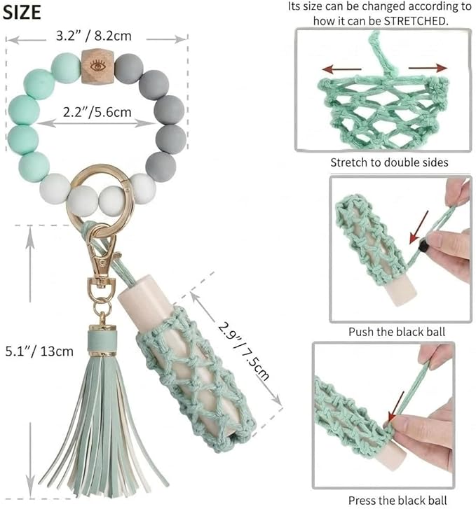 BIHRTC Silicone Key Ring Bracelets Wristlet Keychain Wallet with Net Chapstick Holder for Women