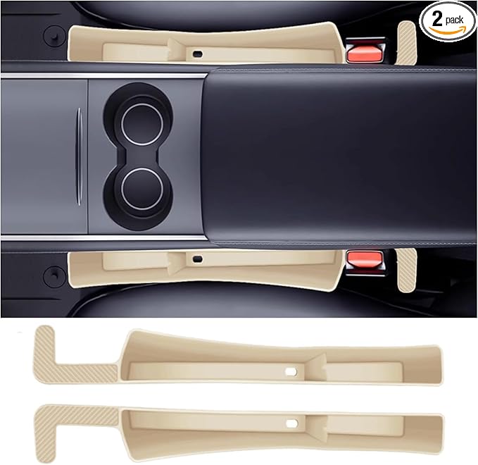 Car Seat Gap Filler Organizer 2 Pack, Gap Filler Organizer For Car, Between Seats And The Console To Stop The Small Items From Dropping (Beige)
