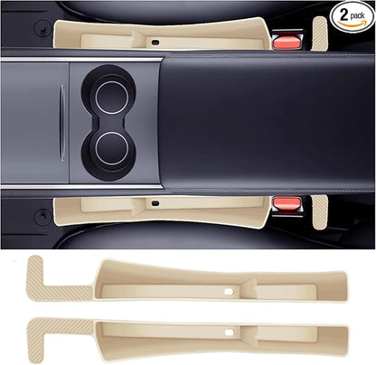 Car Seat Gap Filler Organizer 2 Pack, Gap Filler Organizer For Car, Between Seats And The Console To Stop The Small Items From Dropping (Beige)