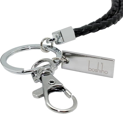 Boshiho Vertical Style Leather ID Card Badge Holder with Keychain Lanyard (Black with Keychain)