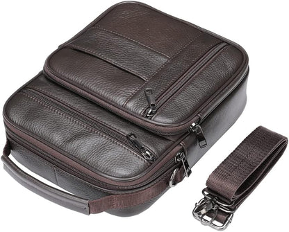 Hebetag Small Leather Sling Shoulder Bag Messenger Pack for Men Women Outdoor Travel Business