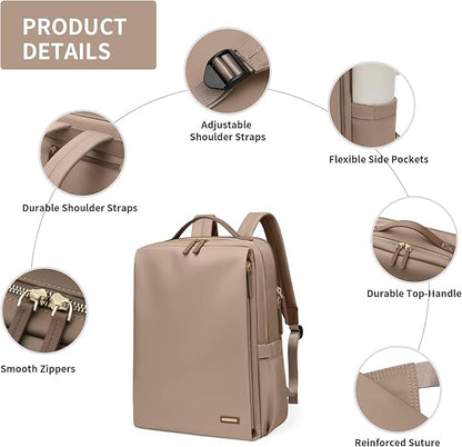 GOLF SUPAGS Stylish Laptop Backpack for Women Airline Approved Perfect for Work College and Travel Multi-Functional Casual Daypack Fits 15.6 Inch Notebook (Champagne)