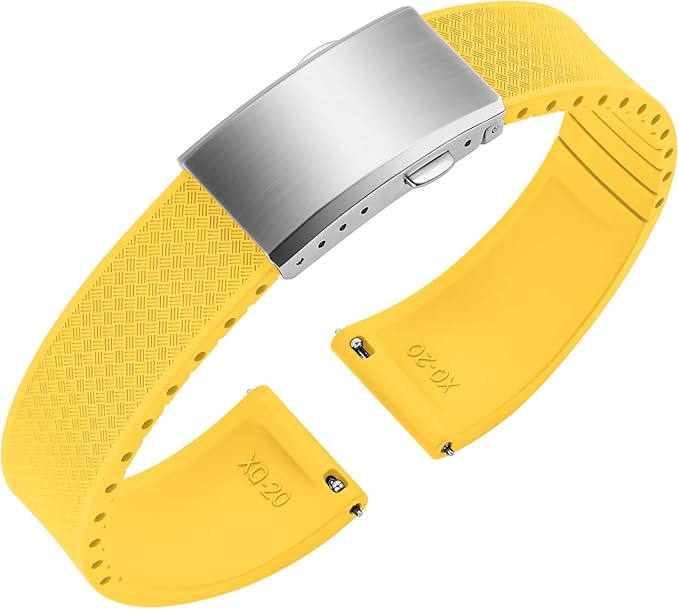 ULLCHRO FKM Rubber Watch Strap, Cut to Size Quick Release Fluororubber Watch Band Soft Replacement Watchband with Silver Milled Clasp for Men Women 18mm 19mm 20mm 21mm 22mm