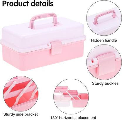 Hair Accessories Organizer, Tackle Box Craft Storage Portable Folding Toolbox, Plastic Tool Box with Handle for Sewing Supplies, Medicine, Art Supplies, Nails Accessories 12.5inch Dusty Pink