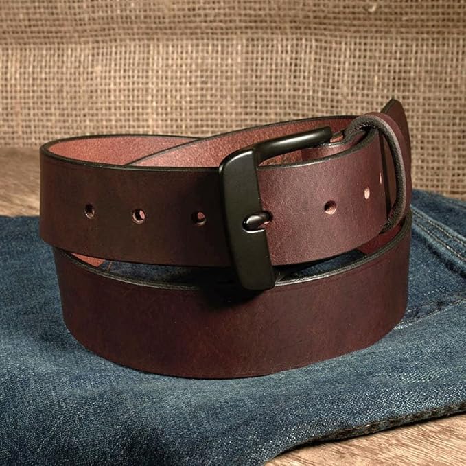 Men's Leather Belt, Made in USA, Full-Grain Leather, Casual Everyday Wear Belts, Amish Handmade 1.5" Width