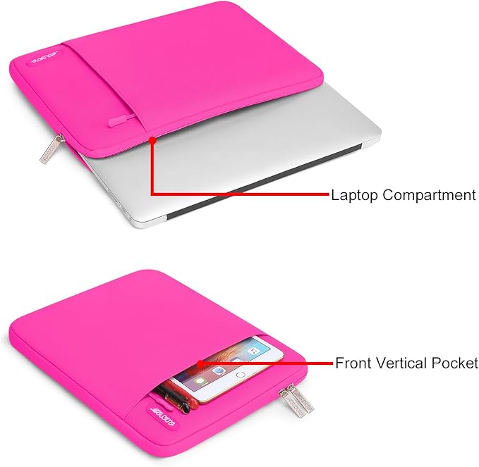 MOSISO Laptop Case 16 inch, 15-15.6 inch Laptop Sleeve Compatible with MacBook Pro 16 M5 M4 M3 M2 M1, HP Acer Dell Lenovo ASUS, Polyester Vertical Computer Sleeve Bag with Pocket, Bright Rose