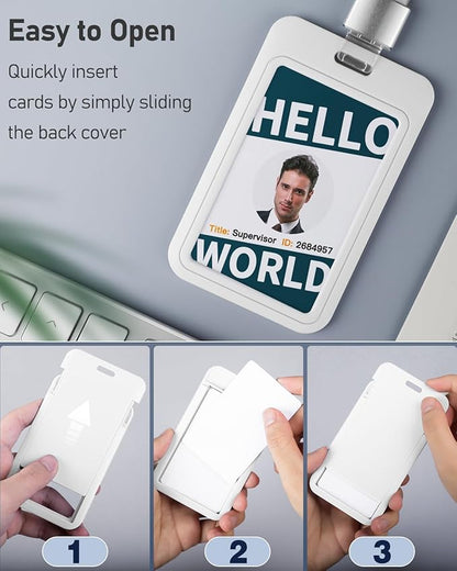 Uniclife 3 Pack Sliding ID Badge Holder Vertical Hard Plastic Case with Clear Window White Card Protector Pouch for Office School ID Credit Cards Proximity Key Cards Driver’s Licenses and Passes