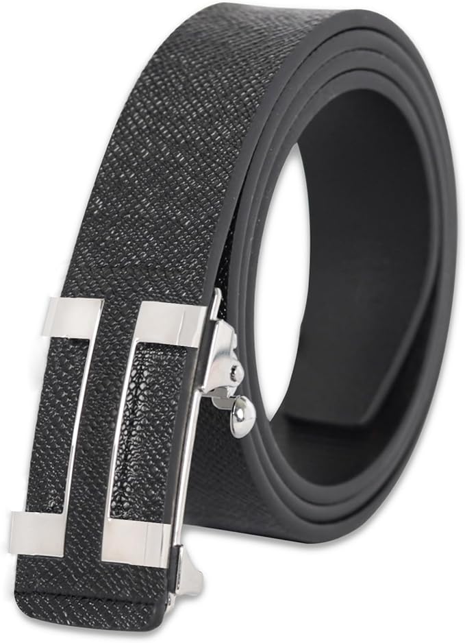 Aurolran Men&Womens Leather Dress Belt Business Automatic Buckle Belt Color-Black Silver Gold