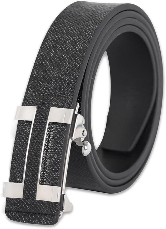 Aurolran Men&Womens Leather Dress Belt Business Automatic Buckle Belt Color-Black Silver Gold