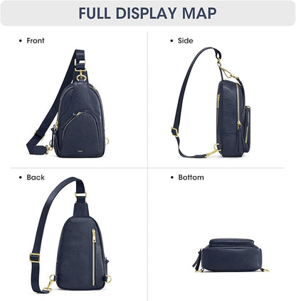 Kattee Sling Bag for Women, Leather Fanny Packs Crossbody Purse, Small Chest Bag with RFID Blocking, Blue