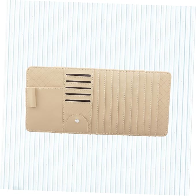 PRETYZOOM Multi Functional Sun Visor Organizer Bag for Car Leather CD Holder Pen Card Storage Stylish Beige Design for Vehicle Interior