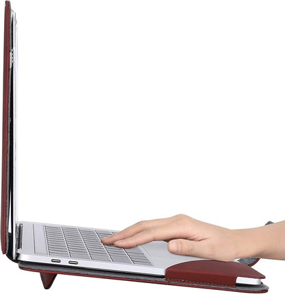 MOSISO Case Compatible with MacBook Air 13.6 inch M4 M3 M2 2025-2022 /Air 13 M1 2022-2018 /Pro 13 inch M2 M1 2025-2016, PU Leather Portfolio Protective Stand Cover, Claret Red