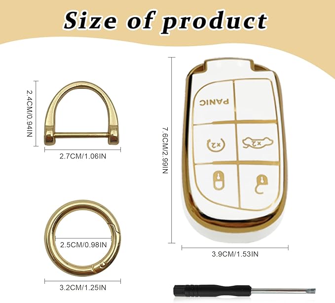 for Jeep Key Fob Cover Keychain Soft Full Protection Key Case Shell, Car Accessories for Man,Girls, Women, Compatible with Jeep Smart Key 3 4 5 Buttons Protector(White)