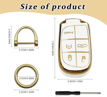 for Jeep Key Fob Cover Keychain Soft Full Protection Key Case Shell, Car Accessories for Man,Girls, Women, Compatible with Jeep Smart Key 3 4 5 Buttons Protector(White)