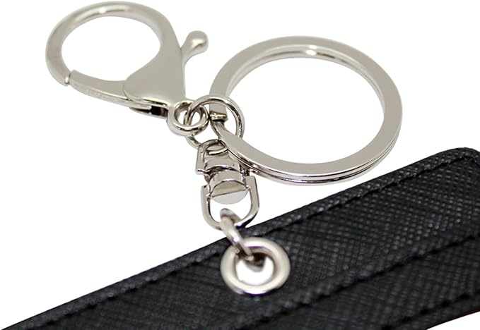 Boshiho Vertical Style Leather ID Card Badge Holder with Keychain Key Ring