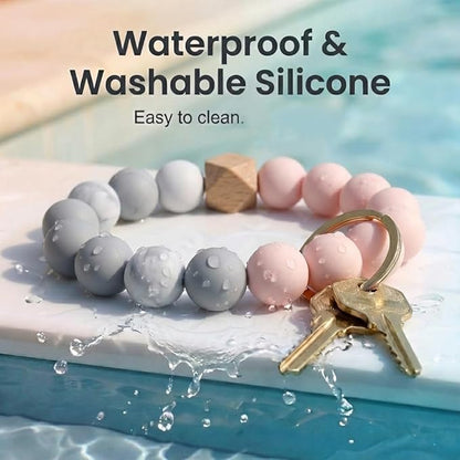 BIHRTC Silicone Key Ring Bracelets Wristlet Keychain Wallet with Net Chapstick Holder for Women