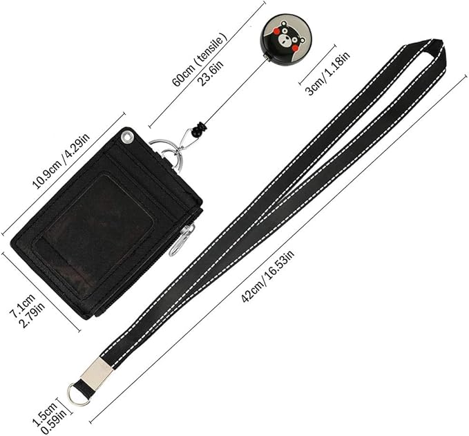 【2025 Latest】 Cute Badge Holder Retractable Lanyard Reel Clip with Heavy Duty Carabiner, 1 Clear ID Window, and 4 Card Slots in 2 Sided for Students Teens Boys Girls Women (01 Black Bear)